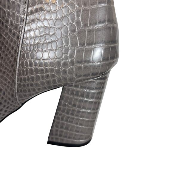 Express Size 6 Gray Croc Embossed Ankle Boots Block Heel Pointed Toe Zipper - Picture 8 of 10